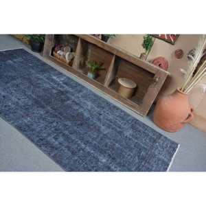 Alfombra turca Vintage moderna-3,8X8,7 pies hecha a mano azul Tabriz Patchwork rectángulo pasillo lana algas marinas látex hogar sala de estar - Product Image 4