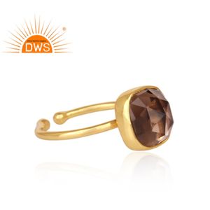 Anillo de Plata de Ley 925 con Baño de Oro de 18K y Cuarzo Ahumado Natural, el Más Vendido, Fabricante de Joyería - Product Image 3