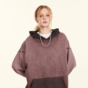 Sweat à capuche oversize avec logo Distress, sans cordon, poche, pull, délavé au soleil, lourd, 100% coton, brodé, hiver, ODM - Product Image 2