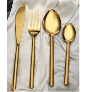 Juego de cubiertos de acero inoxidable para cocina con mango dorado, cuchillo y cuchara, juego de cubiertos metálicos decorativos. - Product Image 2
