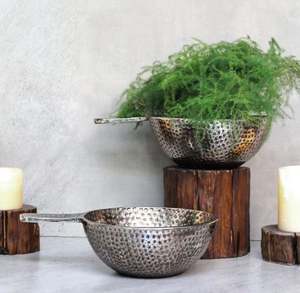 Cuenco irrompible de níquel ahumado de textura martillada de alta calidad con mango para plantas y velas decorativas - Product Image 6