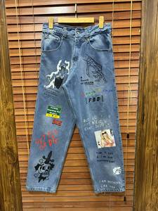 FONETIC INDUSTRY Jeans unisexe taille haute coupe ample couleur unie - Product Image 1