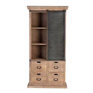 Vintage Industrial Style Solid Mango Wood Bedroom Furniture Sliding Metal Door <b>Wardrobe</b> Wooden Closet - Product Image 1