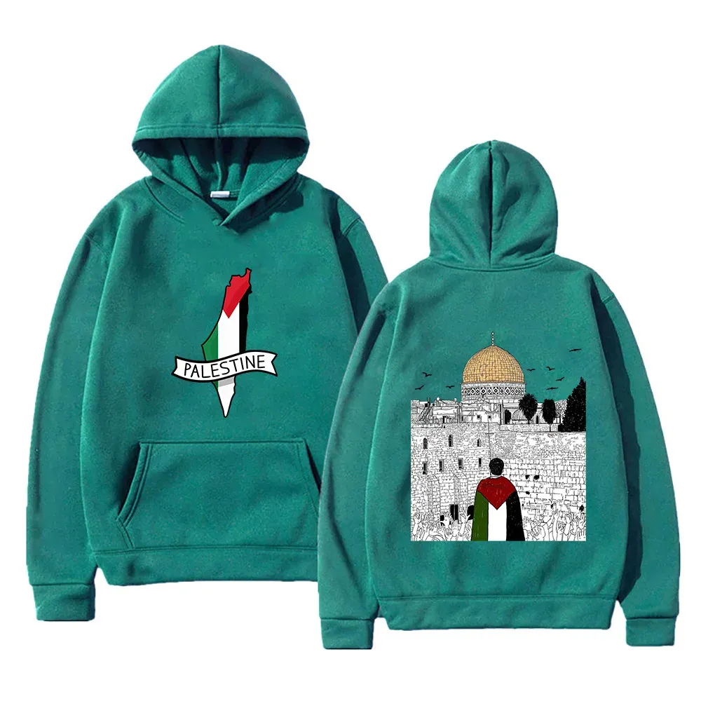 Filistin tasarım polar Hoodie grafik kaligrafi kapüşonlu Sweatshirt 3d baskı erkek Zip-Up filistin Hoodie