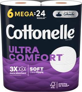 Cottonelle UltraComfort 2-Ply Bath <b>Tissue</b>, 3-7/8" x 4", White, 268 Sheets Per Roll, <b>Pack</b> Of 12 Rolls - Product Image 1
