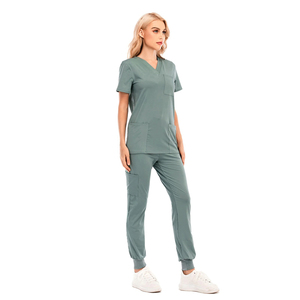 Uniforme de travail unisexe de haute qualité avec col en V, hauts et pantalons, ensemble de poches, modèle OEM - Product Image 4