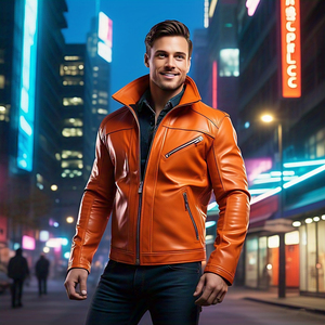 Chaqueta de cuero de diseño personalizado para hombre chaqueta de cuero de moda para hombre abrigo de cuero con bolsillo en el pecho y cuello levantado de invierno - Product Image 3