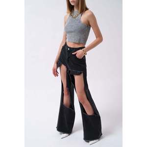 Jean à taille haute découpé au laser - Bleu - Bleu - Product Image 3