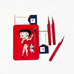 Pince à cils avec support à cils, couleur rouge, pointes argentées, en acier inoxydable, pour extensions de cils, emballage personnalisé, vison durable - Product Image 2