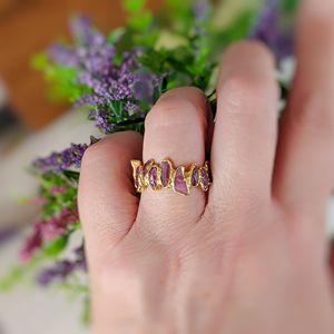Raw Rhodolite Garnet Electroplated Rings Original Garnet Rough Gold Plated Rings Gemstone Electroplated Jewelry Minimalist Ring - Product Image 2