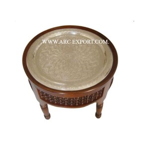 Mesa de tamaño marroquí Vintage de latón para el hogar y la sala de estar, mesa de centro marroquí decorativa para soporte de diseñador de madera de India - Product Image 3