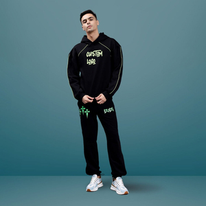 Conjunto de chándal holgado acampanado unisex Logotipo personalizado Pantalones de chándal de invierno de alta calidad Sudadera con capucha Jogger Tela impresa Tallas grandes Essentials - Product Image 2