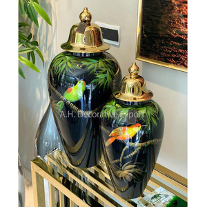 Vase urne moderne à fleurs en or avec couvercles Villa de luxe Décoration de la maison Vase imprimé en émail Nouveau design Pots et vases de table au gingembre - Product Image 3