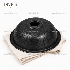 Évier de cuisine DIVRIS DRC-2006, fait main, en aluminium noir mat, rond, à cuve unique, à poser sur le comptoir, design industriel, un trou, 16 pouces - Product Image 6