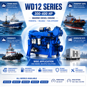 <span class=keywords><strong>Moteur</strong></span> diesel marin Weichai WD12 <span class=keywords><strong>300</strong></span>-400 <span class=keywords><strong>CV</strong></span>, <span class=keywords><strong>moteur</strong></span> robuste refroidi par eau pour navires de cargaison, navires offshore et groupes électrogènes - Product Image 2