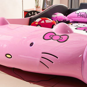 Kinder Schlafzimmer möbel Pink Cute Cartoon Katze Hallo <span class=keywords><strong>Kitty</strong></span> Bett Hohe Bettruhe Auto Betten Für Mädchen Mit Licht - Product Image 3
