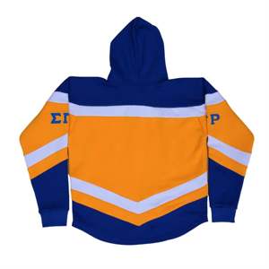 <b>Men's</b> Heavy Fleece Hockey <b>Hoodie</b> Winter Season Apparel Gold <b>Yellow</b> Blue Solid Pattern Embroidered Logos for Fraternity Sorority - Product Image 2