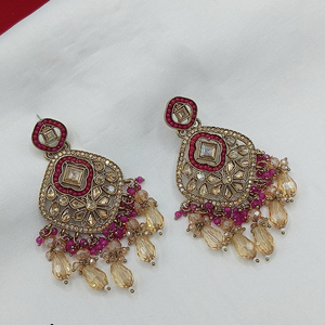 Boucles d'oreilles pendantes plaquées or à la mode avec pierres de cristal scintillantes et perles parfaites pour les femmes et les filles - Product Image 5