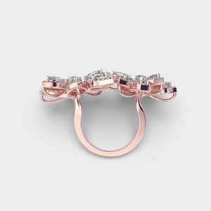 3.0 carats rond et marquise coupe laboratoire diamant cultivé bague de mariage deux doigts Floral ouvert avec perle fleur motif bijoux - Product Image 6