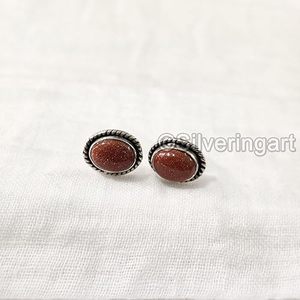 Boucles d'oreilles à clous pour femmes, pierre précieuse naturelle en pierre de soleil, boucles d'oreilles à clous bohèmes de Noël, bijoux faits à la main, boucles d'oreilles à clous en argent sterling 925 - Product Image 4