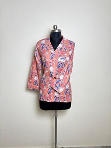Top informal de algodón con estampado Floral Rosa Oral para mujer con decoración de botones de encaje Cuello tejido Sexy para Primavera Verano Otoño Invierno - Product Image 6