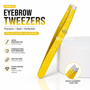 Pince à épiler sourcils de qualité supérieure en acier inoxydable, pointe inclinée, outil de beauté de précision pour l'épilation, antidérapant, revêtement jaune - Product Image 2