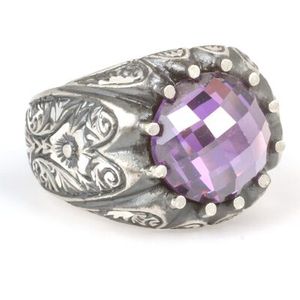 Anillo de Plata de Ley 925 para Hombre, Hecho a Mano, con Forma de Planta, con Piedra de Amatista Sintética, Diseño de Bolígrafo, Chapado en Oro Rosa de 18K, con Incrustaciones, para Regalo - Product Image 2