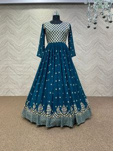Robe kurti brodée avec dupatta pour femmes, nouvelle tendance, vêtement long georgette Anarkali, 2022 - Product Image 5