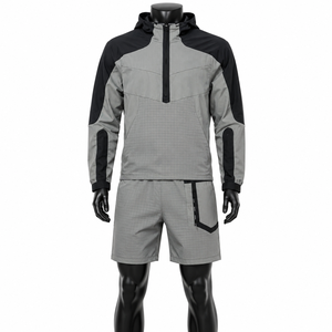 Conjunto de Sudadera con Capucha y Pantalones Cortos Cortavientos para Hombre, Ropa Deportiva Táctica Ligera - Product Image 1