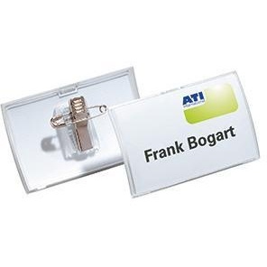 Durable 75x40mm Click Fold <b>Name</b> Badge 25pc/pack Transparent Combination Clip 25pc/pack - Product Image 1