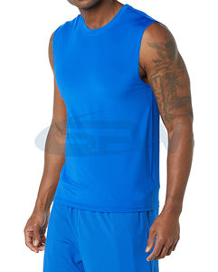 Camiseta sin mangas de poliéster para hombre, chaleco sin mangas de ajuste atlético con tela elástica, control de humedad de secado rápido, perfecto para entrenar en el gimnasio - Product Image 1