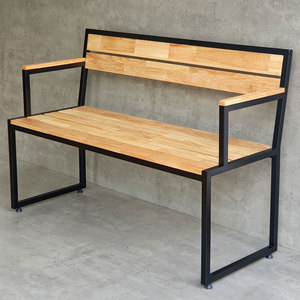 Banc en bois massif de 1,2 m avec dossier et accoudoirs, design traditionnel-moderne pour l'extérieur et le jardin, Park GBD017 - Product Image 2