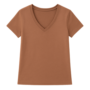 Camiseta Ecológica de Manga Corta con Cuello en V para Mujer, 100% Algodón Orgánico de Lujo, Preencogido, Certificado GOTS, Suave y Transpirable - Product Image 1