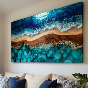 Décoration murale moderne en bois et résine époxy de luxe, faite à la main, avec éclairage LED, imperméable, design naturel pour l'intérieur de la pièce - Product Image 1