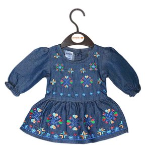 Robe en jean brodée pour nouveau-nées - Bleu foncé - Product Image 1
