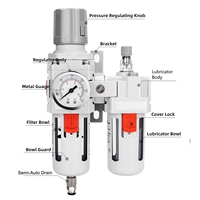 Suspension pneumatique 3/8 NPT, filtre à air comprimé, régulateur, lubrificateur combiné, séparateur eau/huile - Manomètre (0-150 psi), bol en polyéthylène, vidange semi-automatique, kit de suspension pneumatique