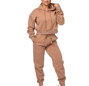 SAMMY WEARS, chándal de lana de algodón recortado personalizado para mujer, conjunto de chándal de Yoga de dos piezas, logotipo de talla grande de algodón 100% para invierno - Product Image 1