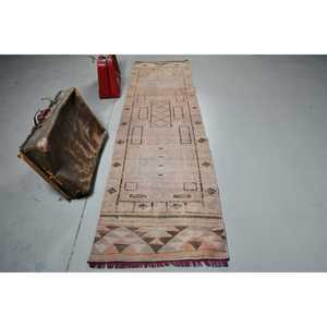 Tapis turc vintage, tapis Herki 2,5x9,5 pieds, tapis oriental brun rose - Product Image 1