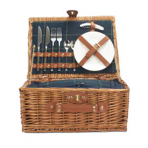 Blue Tweed Fitted <b>Wicker</b> Picnic Basket Elegant Picnic Mat - Product Image 1