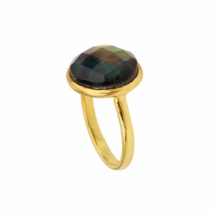 Buena calidad personalizado hecho a mano Eternity Vermeil 12mm bisel redondo 925 plata esterlina amolita cuarzo piedras preciosas mujeres anillo fino - Product Image 4