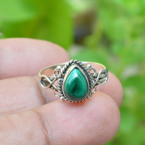 Fabricantes al por mayor Anillo de compromiso de malaquita Plata de Ley 925 Joyería Bohemia minimalista fina Regalo de aniversario de boda - Product Image 2