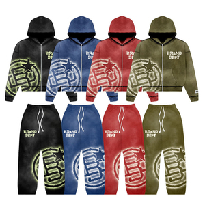 Ensemble survêtement personnalisé de dernière génération 2025, 420 g/m², imprimé en relief, pantalon de survêtement à pattes évasées, sweat-shirt à capuche, ensembles de survêtement pour hommes - Product Image 1