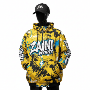 Chaqueta Cortavientos Premium para Mujer, Tela de Poliéster Suave, Estampado Gráfico Amarillo y Azul Vibrante, Chaqueta con Logotipo Personalizado por Sublimación para Mujer - Product Image 6