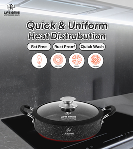 Premium Granite Non-Stick Shallow <b>Pot</b> with Glass Lid and Silicone Rim - Product Image 6