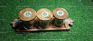 Juego de tarros acrílicos Premium Ramadan Kareem con bandeja de nácar y tapa con incrustaciones de madera, vajilla clásica de 150ml de capacidad - Product Image 4