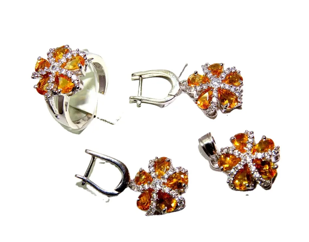 Ensemble de bijoux en pierre de Citrine naturelle, argent Sterling 925, pierre naturelle