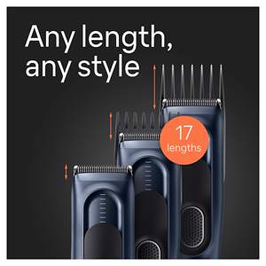 Tondeuse à cheveux sans fil pour hommes avec 17 réglages de longueur, lames en acier inoxydable ultra-affûtées, 2 peignes pour la coupe de la barbe, lavable - Product Image 5