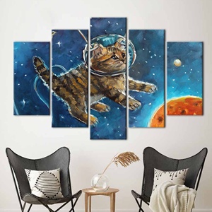 <b>Printed</b> Canvas Artwork: Astronaut Cat in Animal <b>Nursery</b> Decor,5P Mix:Gallery Wrap - Product Image 1
