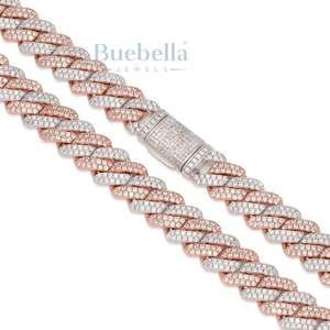 Collar de Hip Hop estilo rapero de dos tonos para hombre, plata 925, 12mm, moissanita, ajuste de puntas de 2 filas, cadena de eslabones cubanos de Miami, joyas BUEBELLA - Product Image 3