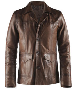 Manteau en cuir mi-long pour homme, hiver, doublure polaire, grand col, style costume, fourrure - Product Image 4